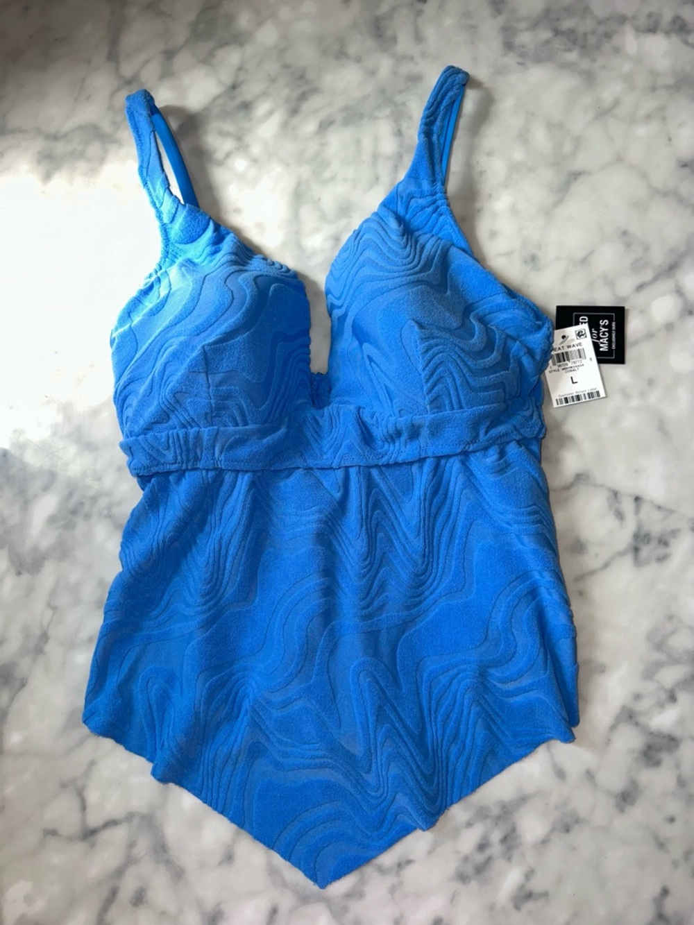 Bar III Cobalt Blue Textured Swim One-Piece